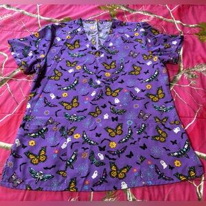 Purple Butterfly & Floral V-Neck Tunic Top